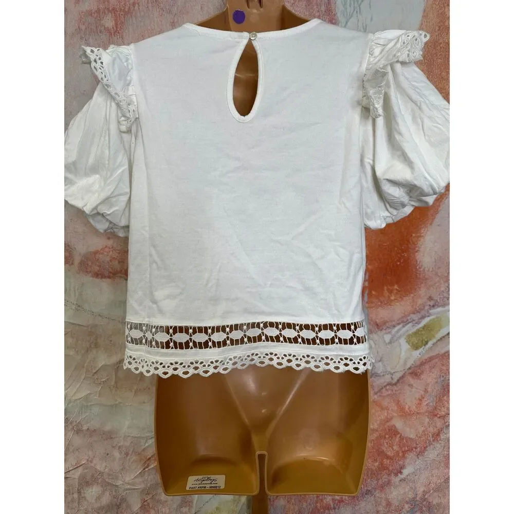 Anthropologie Puff-Sleeve Cutwork Top